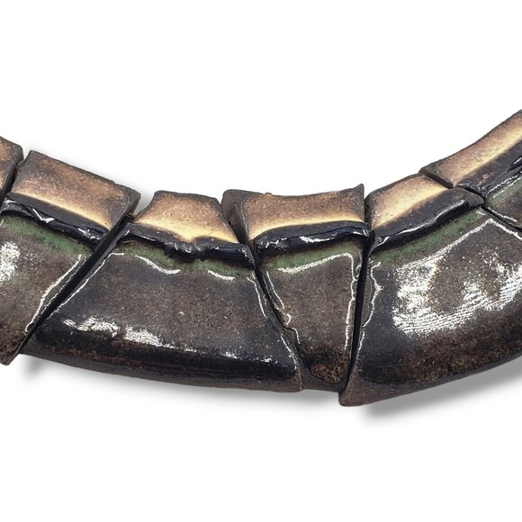 Vintage Polymer Clay Ceramic Flat Slice Collar Necklace Neutral Tone - Picture 6 of 9